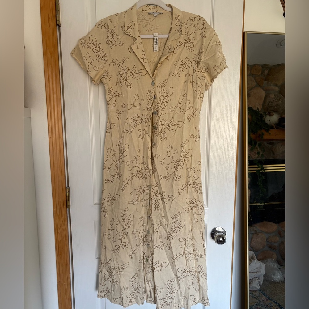 Madewell Kacie Midi Shirtdress in Stitched Vines linen-blend
